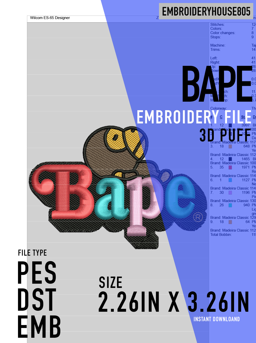 Bape machine embroidery file